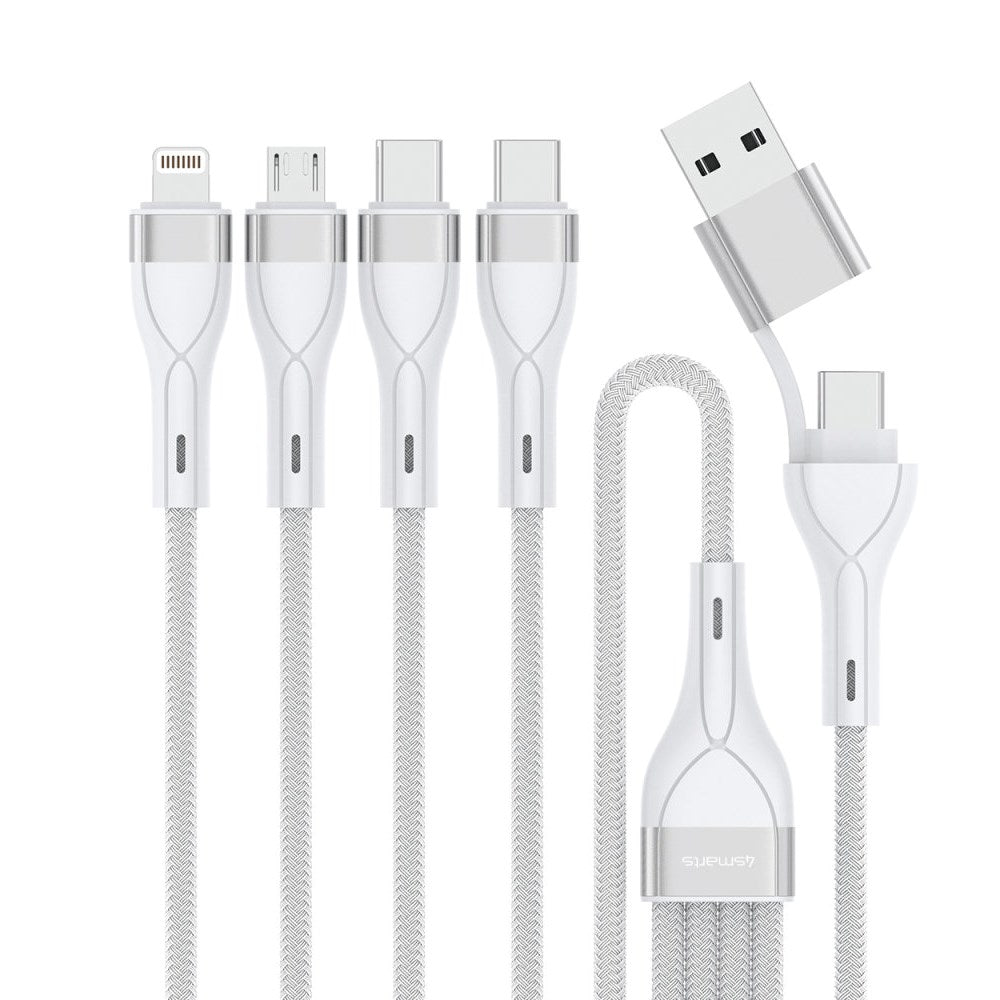 4smarts 4in2 15W Multi-Charging Kabel - 2 x USB-C / Lightning / Micro USB 120cm - Hvid