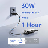 4smarts 10.000mAh Pocket Powerbank m. Indbygget USB-C Kabel 30W - Sølv