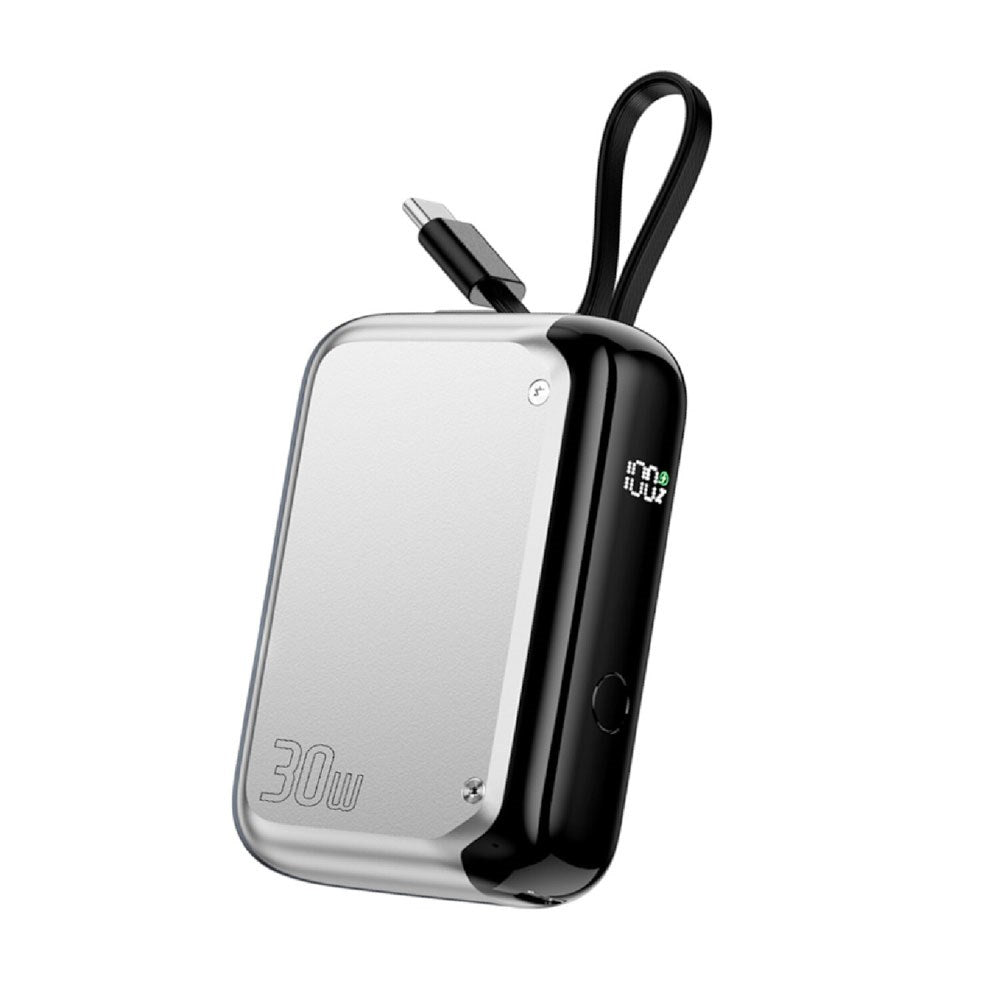 4smarts 10.000mAh Pocket Powerbank m. Indbygget USB-C Kabel 30W - Sølv