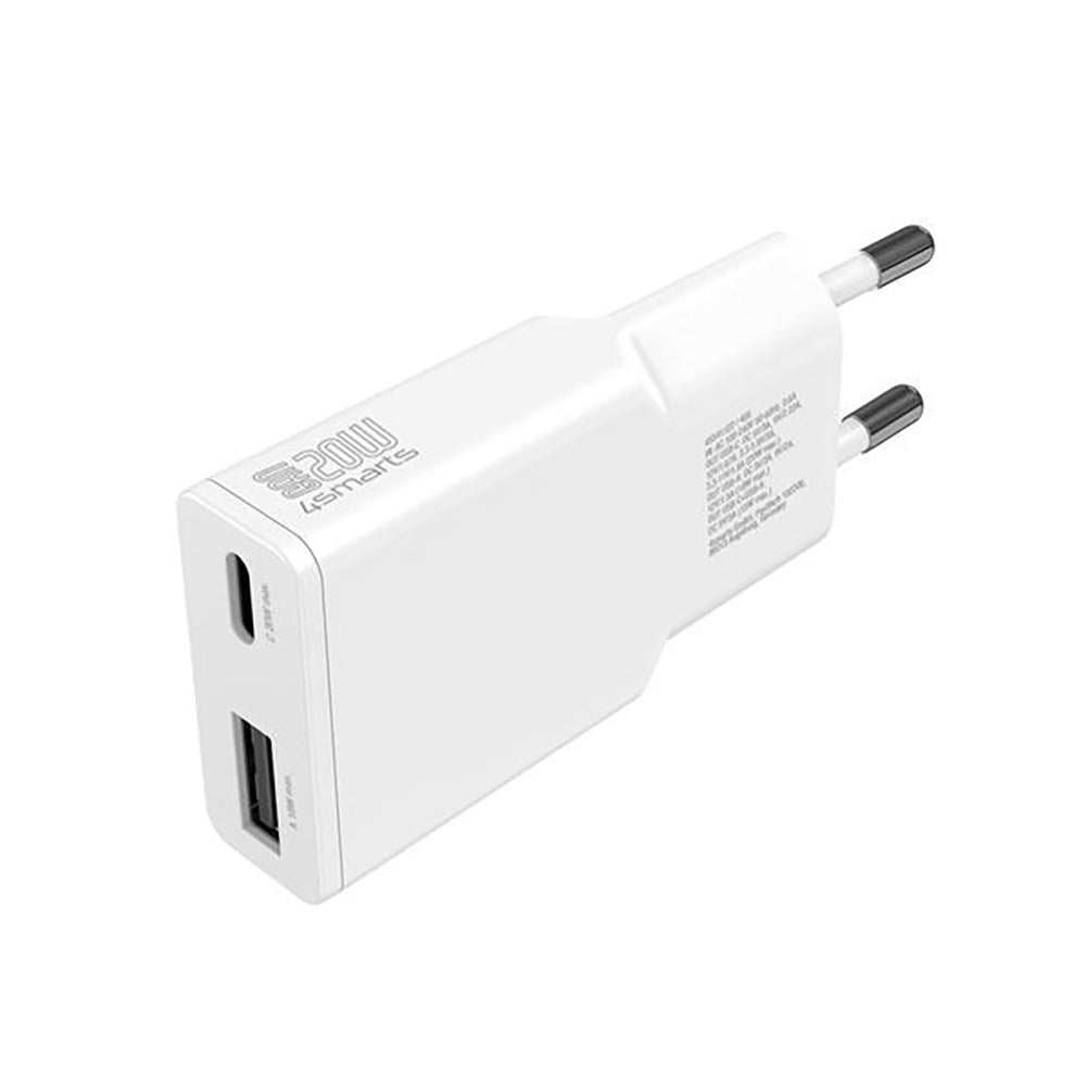 4Smarts PD Slim Vægoplader GaN 20W m. 1 x USB-C & 1 x USB-A - Hvid