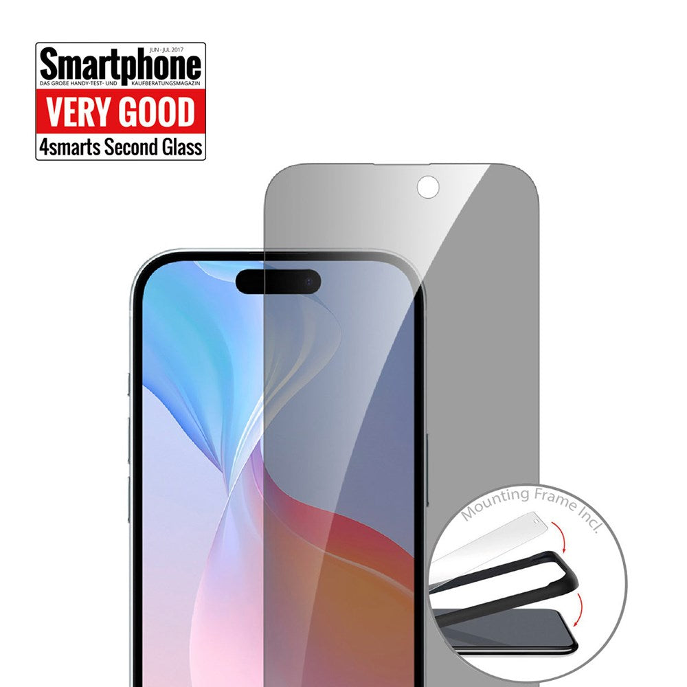 iPhone 16 4smarts Second Glass Privacy Hærdet Glas m. Monteringsramme - Case Friendly - Gennemsigtig