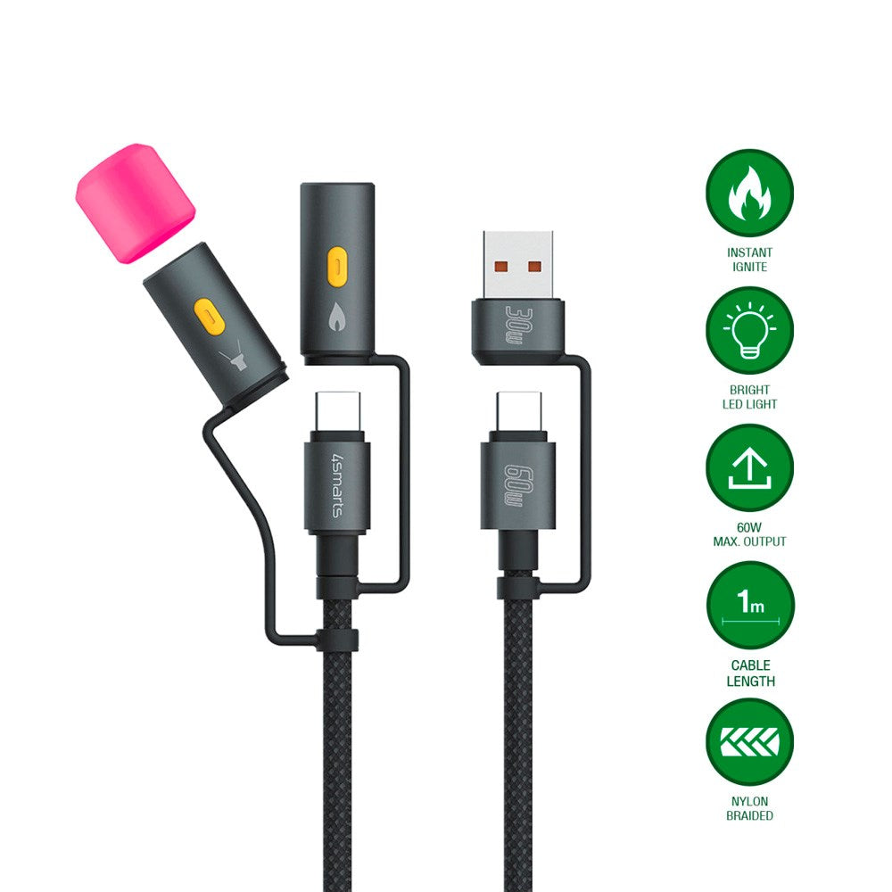 4-i-1 USB-C Outdoor Kabelsæt - 4smarts - 60W / 1m - Sort