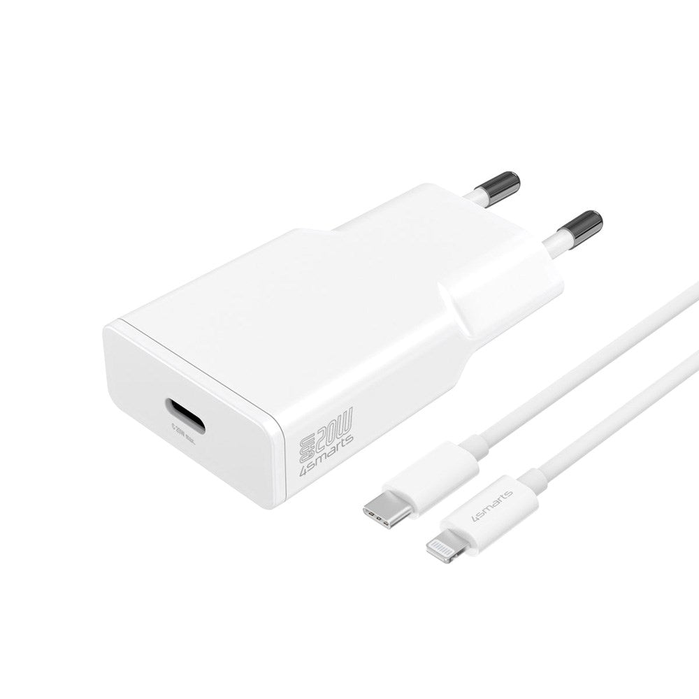 Vægoplader USB-C til Lightning Kabel - 4smarts - 20W / 1.5m - Hvid