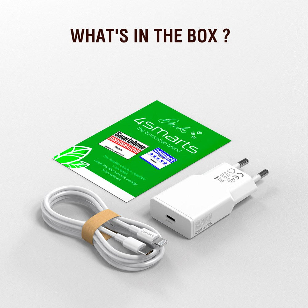 Vægoplader USB-C til Lightning Kabel - 4smarts - 20W / 1.5m - Hvid