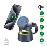 4smarts 3-i-1 Trådløs Oplader - Indbygget Lys / Bluetooth - Smartphone / Smartwatch / AirPods - MagSafe / Qi2 Kompatibel - Grå