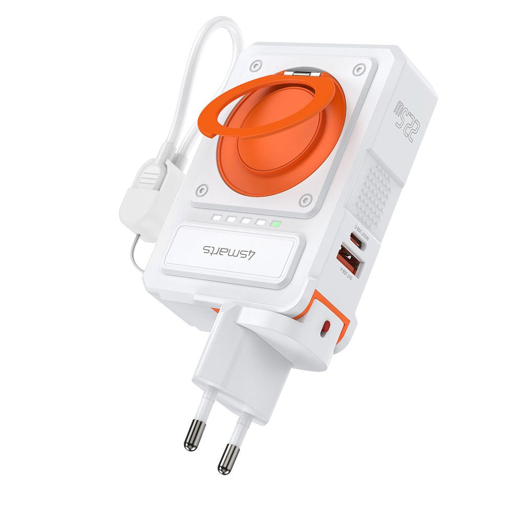4smarts 6-i-1 10.000mAh Multifunktionel Powerbank / Trådløs Oplader - Hvid / Orange