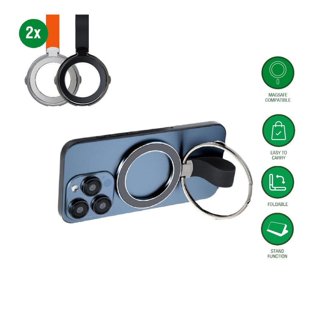 Magnetisk Finger Ring - 4smarts - MagSafe Kompatibel - 2 stk - Sort / Orange