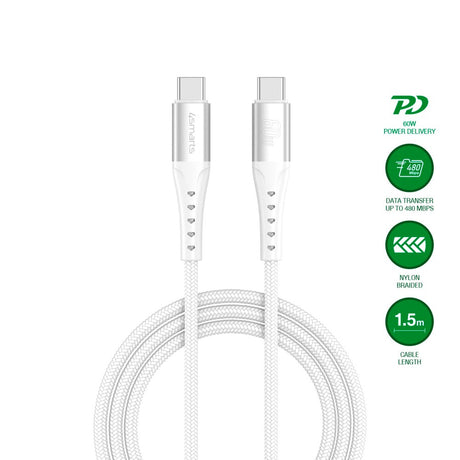 4smarts - USB-C til USB-C Kabel 60W - 1.5 m - Hvid