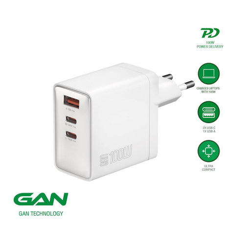 4smarts Vægoplader m. 1x USB-A & 2x USB-C / 100W - Hvid