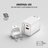 4smarts 65W Flex Jojo Vægoplader m. EU / US Stik & 1 x USB-A & 1 x USB-C & 1 x USB-C Kabel - Hvid