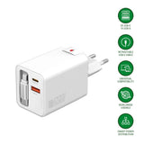 4smarts 65W Flex Jojo Vægoplader m. EU / US Stik & 1 x USB-A & 1 x USB-C & 1 x USB-C Kabel - Hvid