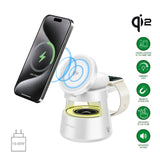 4smarts 3-i-1 Trådløs Oplader - Indbygget Lys / Bluetooth - Smartphone / Smartwatch / AirPods - MagSafe / Qi2 Kompatibel - Hvid