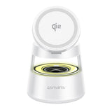 4smarts 3-i-1 Trådløs Oplader - Indbygget Lys / Bluetooth - Smartphone / Smartwatch / AirPods - MagSafe / Qi2 Kompatibel - Hvid