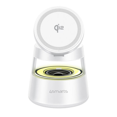 4smarts 3-i-1 Trådløs Oplader - Indbygget Lys / Bluetooth - Smartphone / Smartwatch / AirPods - MagSafe / Qi2 Kompatibel - Hvid