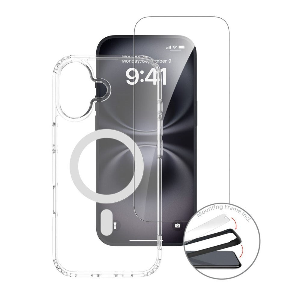 iPhone 17 - 4Smarts 3-i-1 Premium Starter Set - MagSafe Mobil Cover, Skærmbeskyttelse & 20W Vægoplader - Gennemsigtig / Hvid