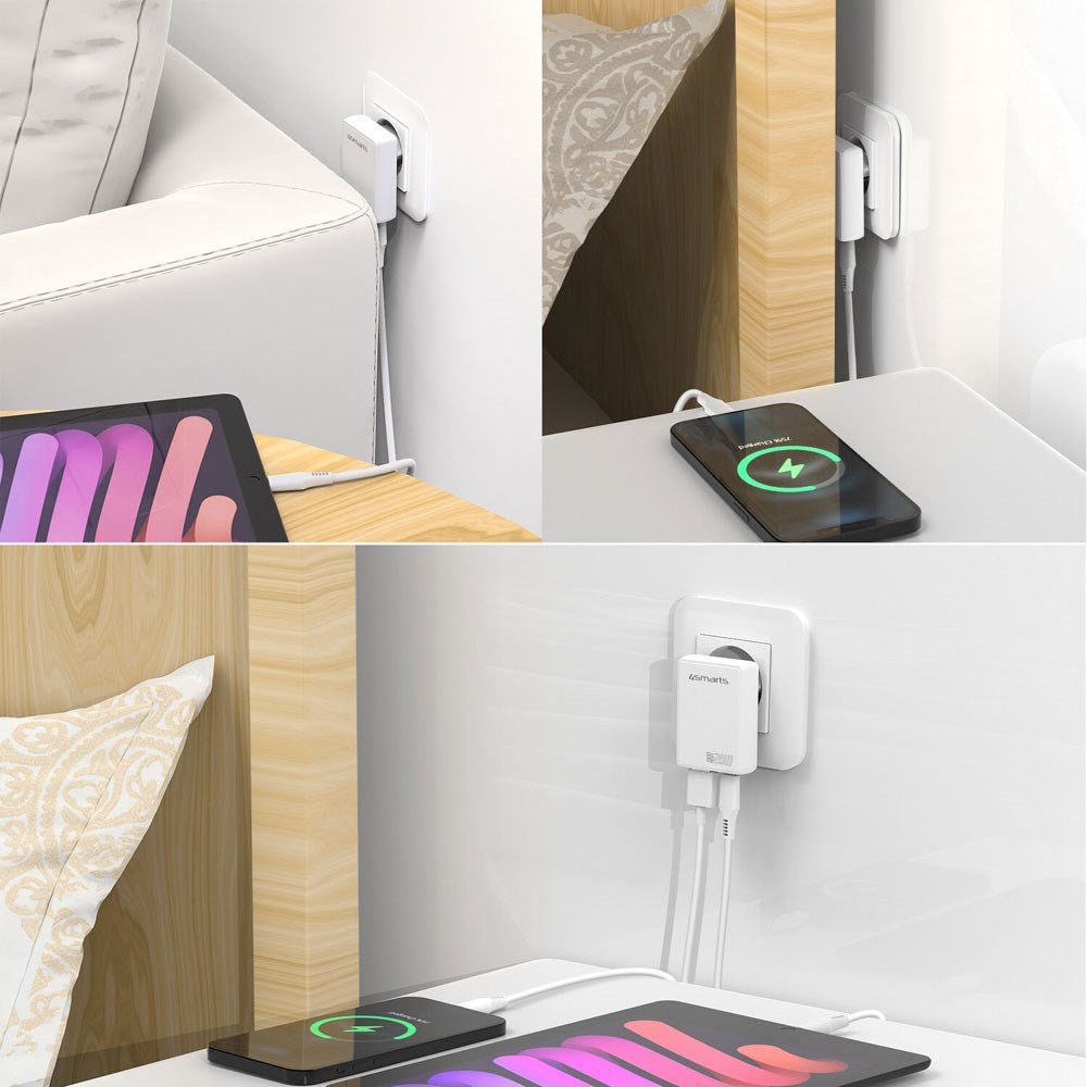 4smarts FlatPlug 20W Vægoplader - 1 x USB-C - 1 x USB-A - Hvid
