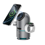 4smarts ChargeBot Sound 3-in-1 Trådløs Oplader m. Indbygget Bluetooth Højtaler - Smartphone / Smartwatch / AirPods - MagSafe / Qi2 Kompatibel - Grå