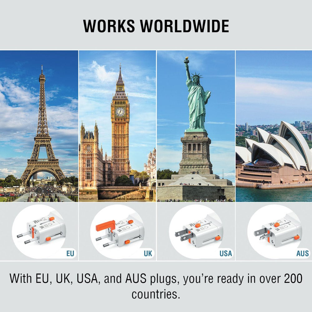 4smarts 65W Rejseadapter til EU/UK/US/AUS m. 2 x USB-C - 1 x USB-A Adapter - Hvid