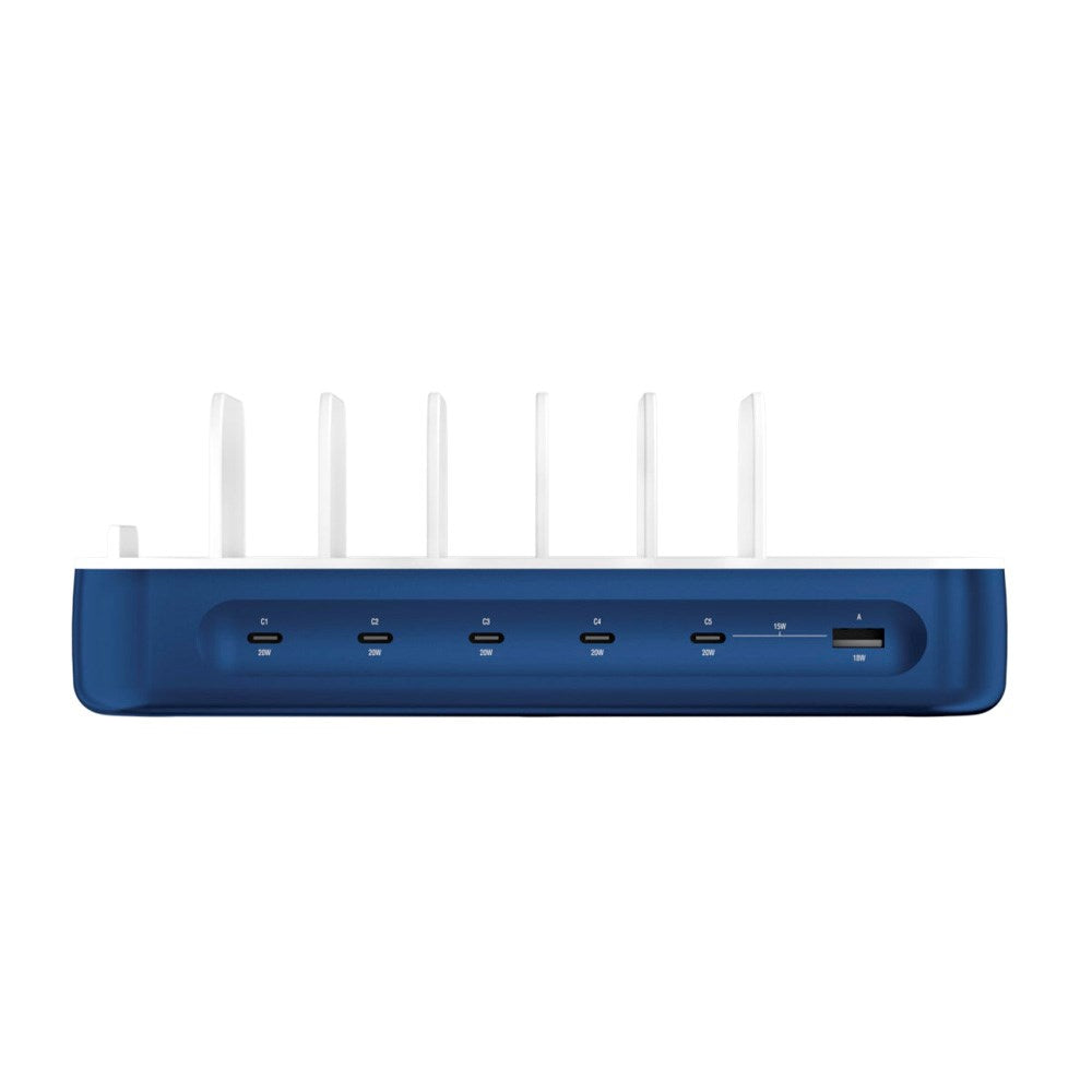 4smarts Ladestation m. 5x USB-C Kabel & 1x 4-i-1 Multikabel - 100W - Blå
