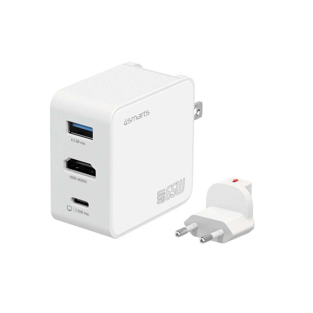 4smarts 3-i-1 HDMI Hub Vægoplader - 65W - Hvid