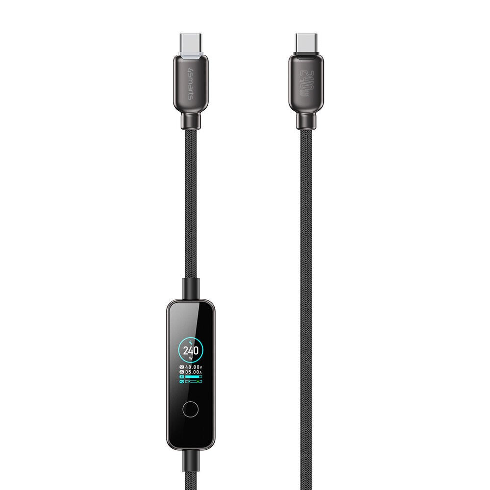 4smarts ScreenCord USB-C til USB-C Kabel - 240W - Indbygget Display - 1.2m - Sort
