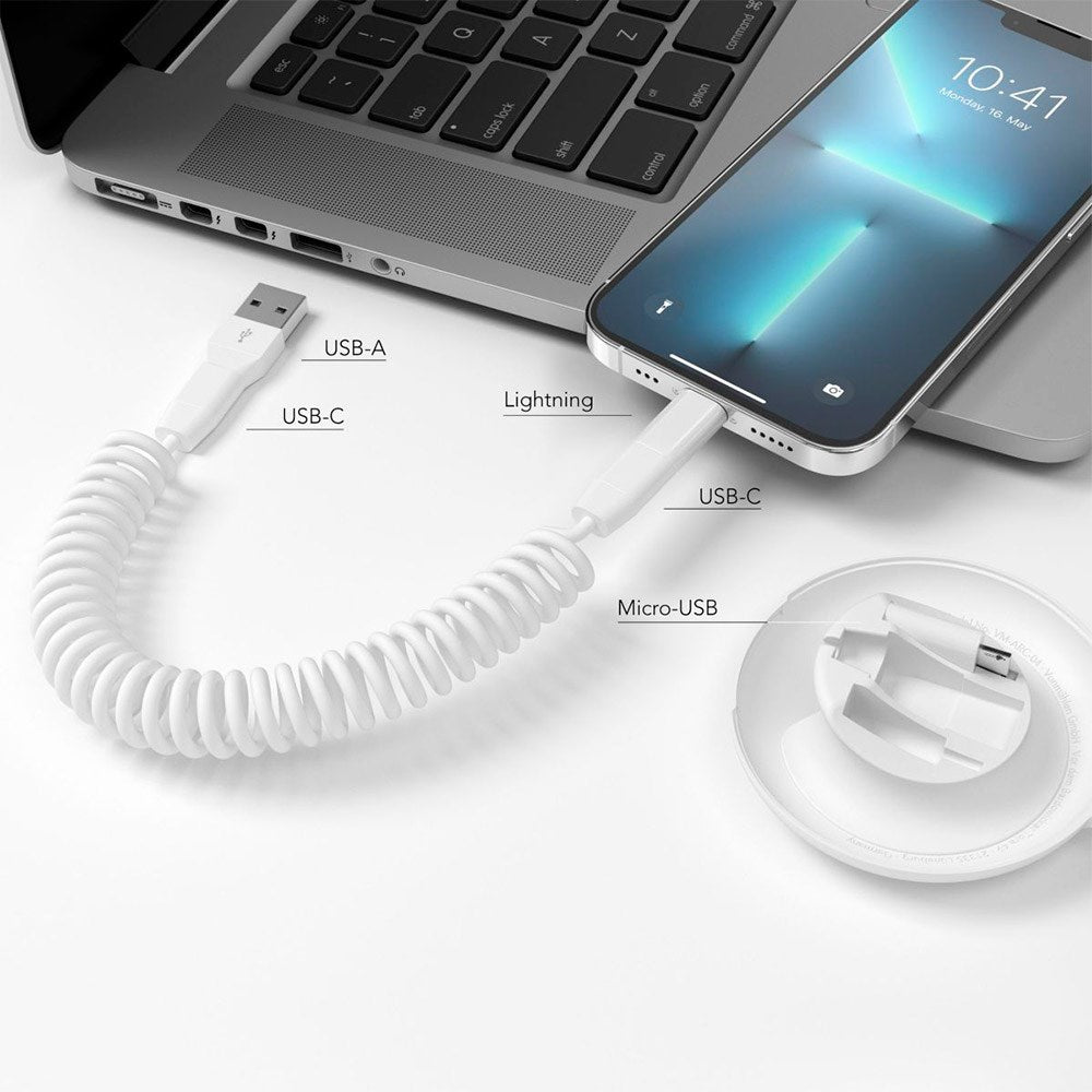 VONMÄHLEN Allroundo Eco 6-in-1 - 15W Kabel 90cm - USB-C / Lightning / Micro USB / USB-A - Hvid