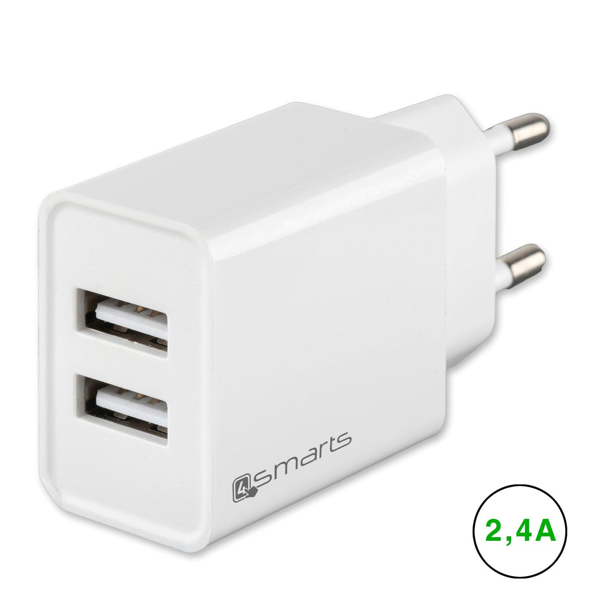 4smarts VoltPlug Dual 24W Vægoplader m. 2 x USB-A - Hvid