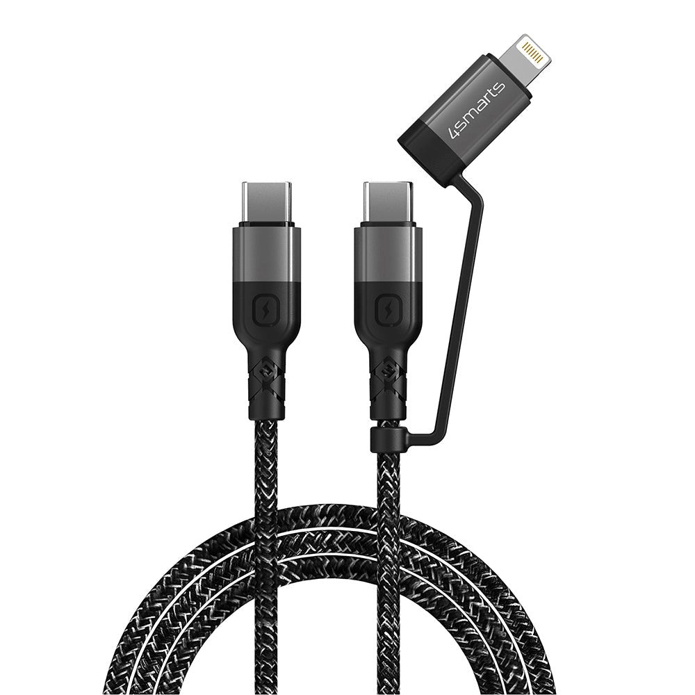 4Smarts ComboCord USB-C til USB-C eller Lightning Kabel - 1,5m. - 60W PD - Sort