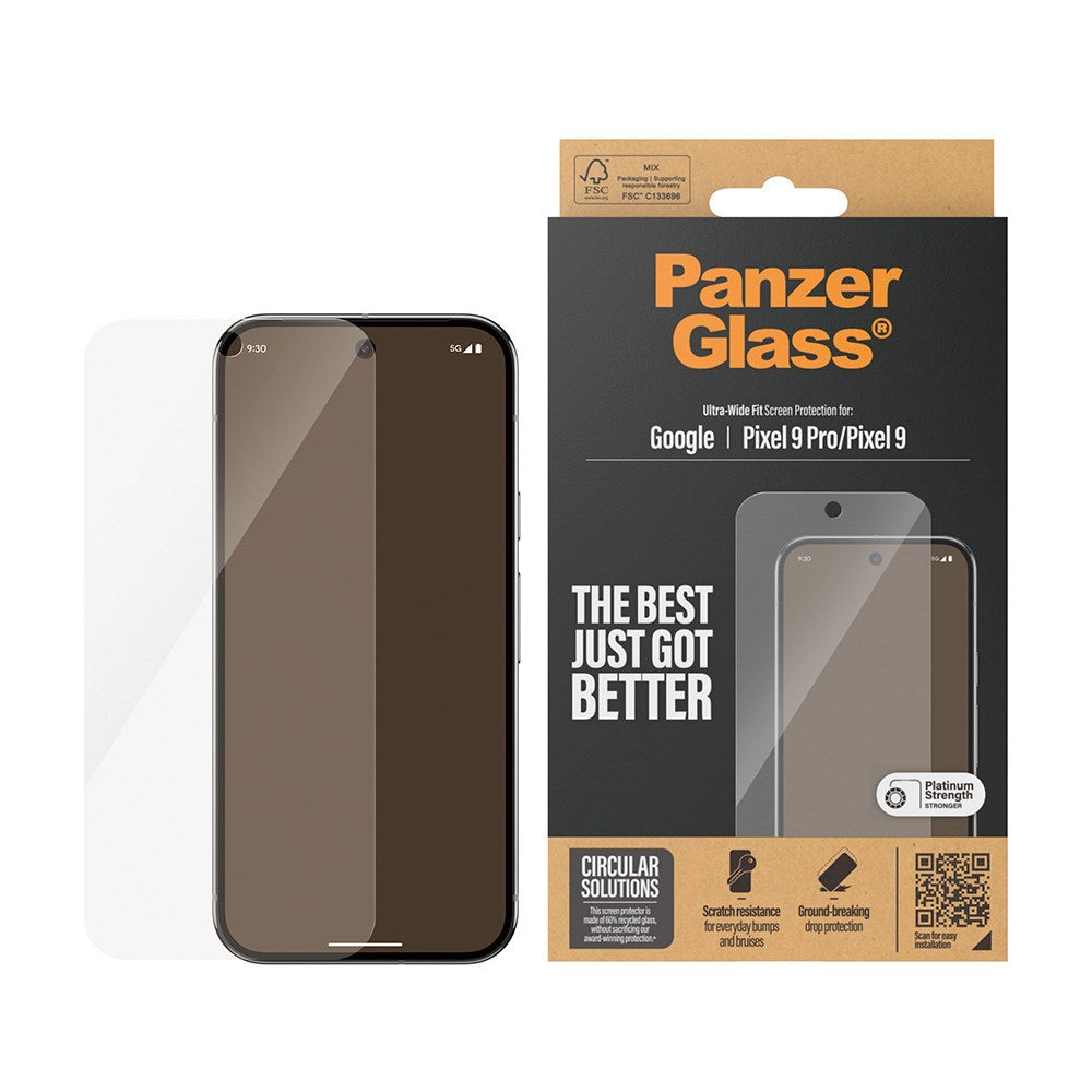 Google Pixel 9 / 9 Pro PanzerGlass Ultra Wide Fit Beskyttelsesglas - Platinum Strength - Gennemsigtig