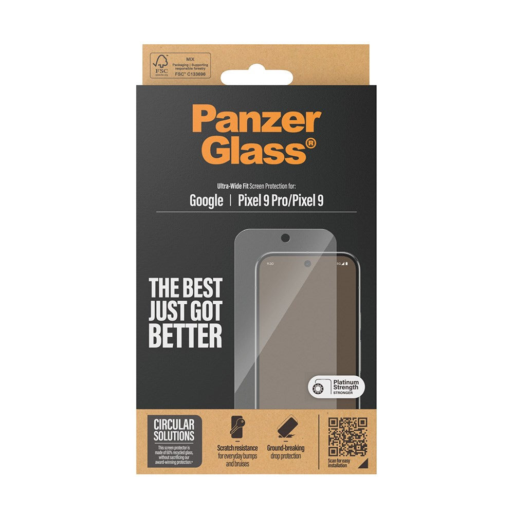 Google Pixel 9 / 9 Pro PanzerGlass Ultra Wide Fit Beskyttelsesglas - Platinum Strength - Gennemsigtig