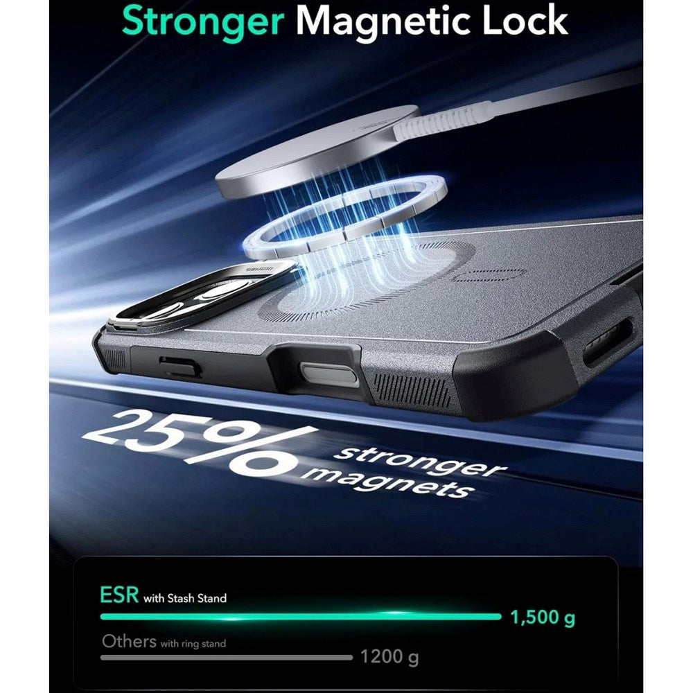 ESR iPhone 16 Pro Cyber Armor Case - inkl. Kickstand - MagSafe Kompatibel - Grå