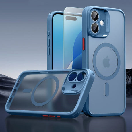 iPhone 16 ESR HaloLock m. Bagside Cover & Beskyttelsesglas - MagSafe Kompatibel - Mat Blå