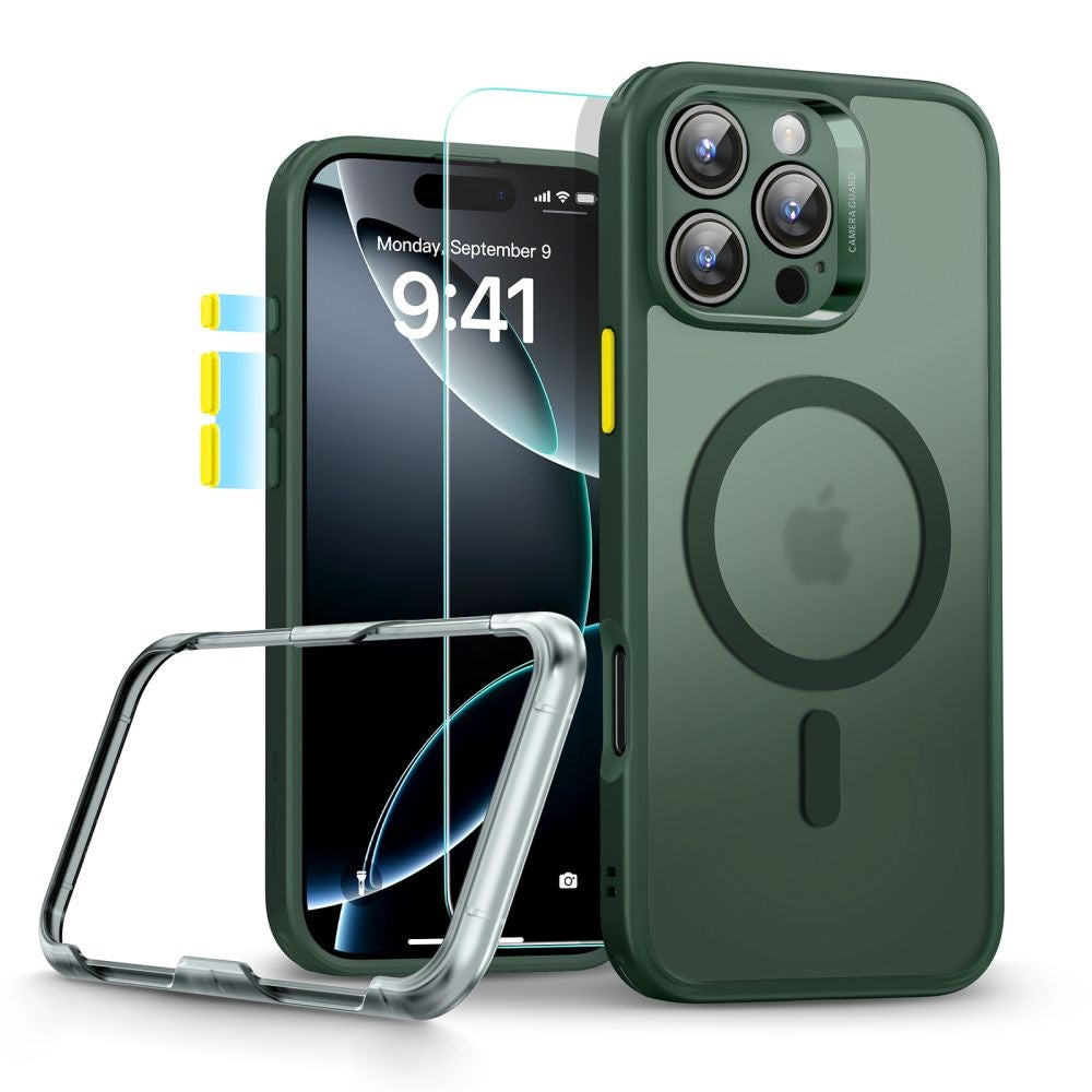 iPhone 16 Pro Max ESR HaloLock m. Bagside Cover & Beskyttelsesglas - MagSafe Kompatibel - Mat Grøn