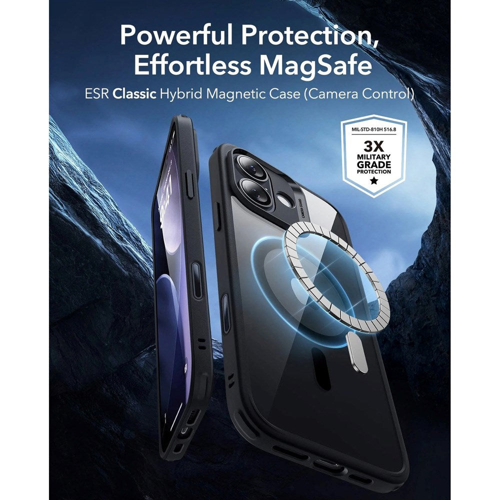 iPhone 17 ESR Classic Hybrid Cover m. Indbygget Camera Control Knap - MagSafe Kompatibel - Gennemsigtig / Sort