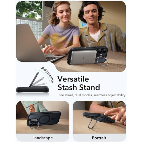 ESR iPhone 17 Classic Hybrid Stash Cover m. Kickstand - MagSafe Kompatibel - Mat Sort