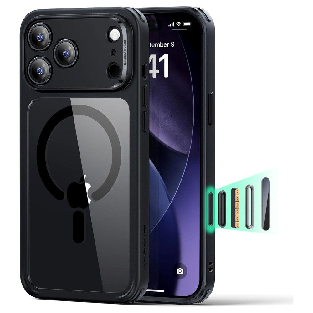 iPhone 17 Pro ESR Classic Hybrid Cover m. Indbygget Camera Control Knap - MagSafe Kompatibel - Gennemsigtig / Sort