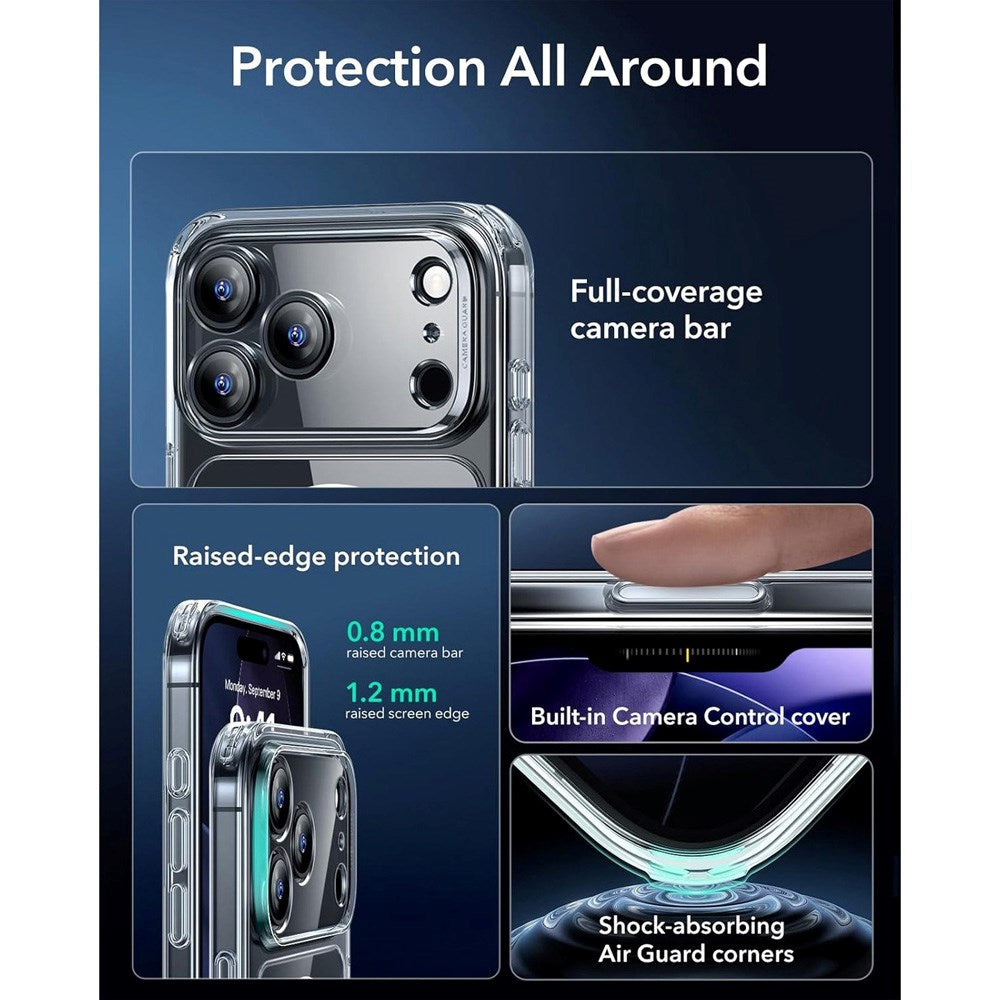 iPhone 17 Pro Max ESR Classic Hybrid Cover m. Indbygget Camera Control Knap - MagSafe Kompatibel - Gennemsigtig