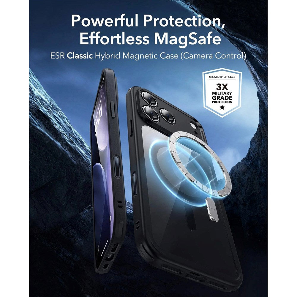 iPhone 17 Pro Max ESR Classic Hybrid Cover m. Indbygget Camera Control Knap - MagSafe Kompatibel - Gennemsigtig / Sort