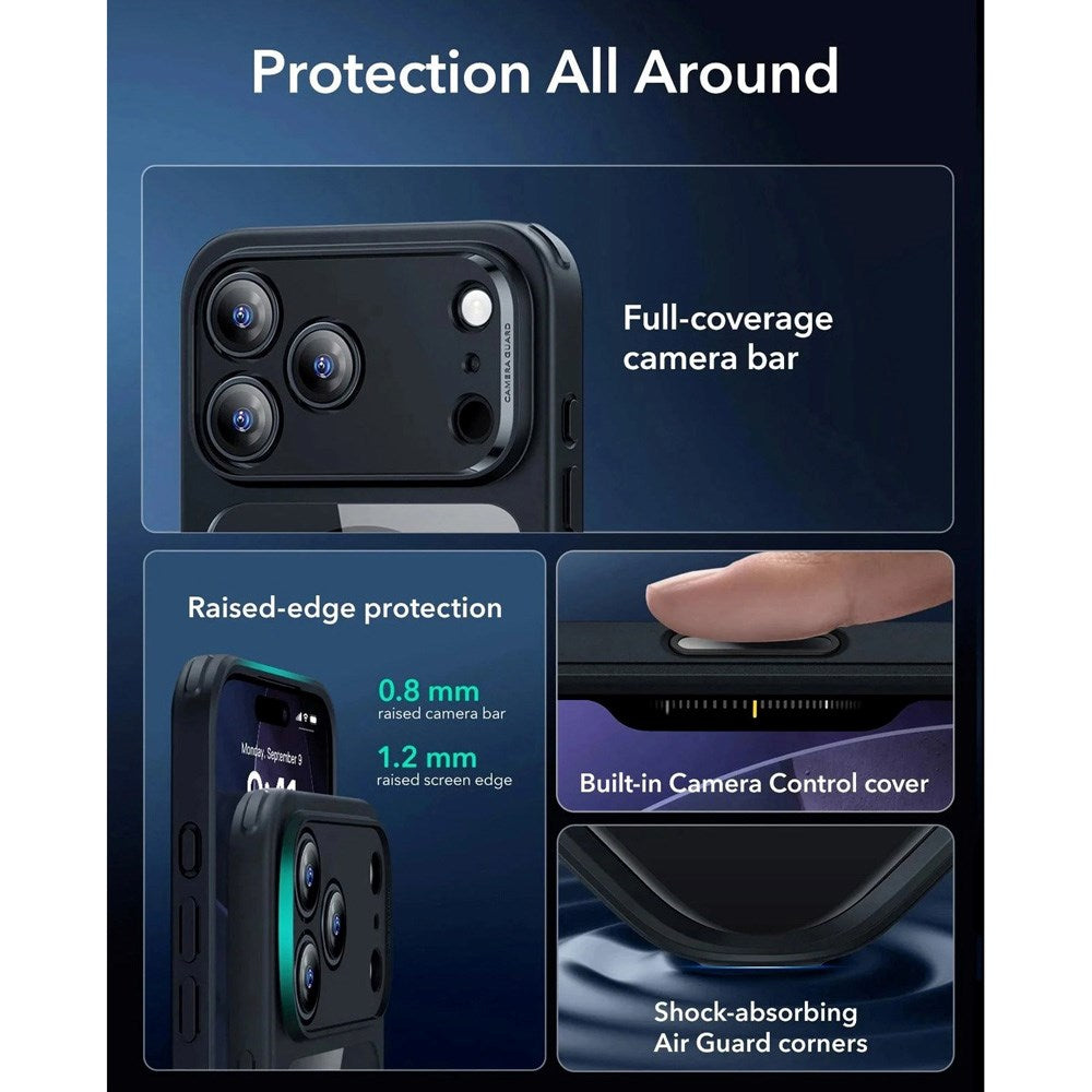 iPhone 17 Pro Max ESR Classic Hybrid Cover m. Indbygget Camera Control Knap - MagSafe Kompatibel - Gennemsigtig / Sort