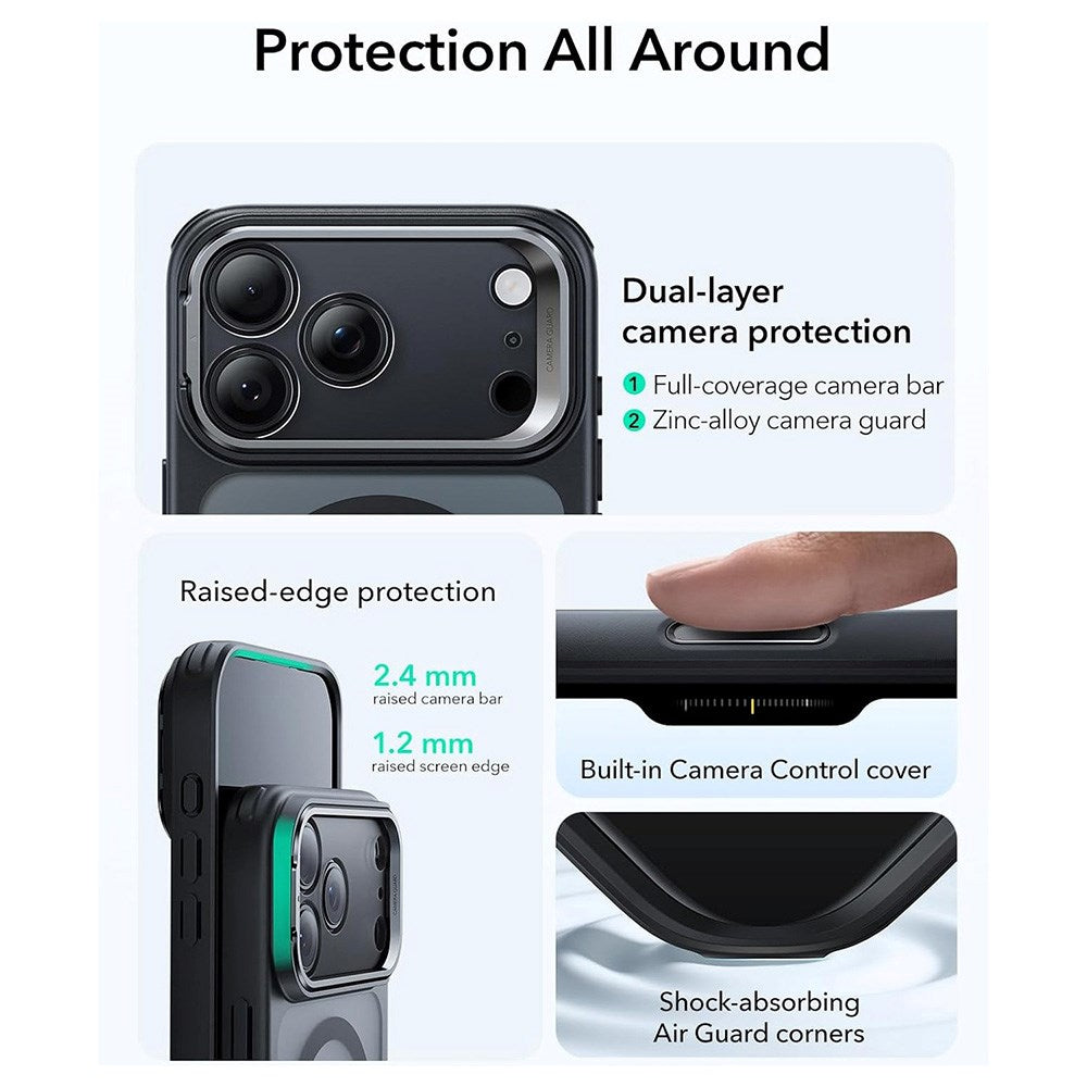 ESR iPhone 17 Pro Max Classic Hybrid Stash Cover m. Kickstand - MagSafe Kompatibel - Mat Sort