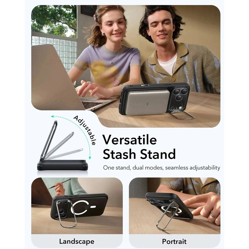 ESR iPhone 17 Pro Max Classic Hybrid Stash Cover m. Kickstand - MagSafe Kompatibel - Gennemsigtig / Sort