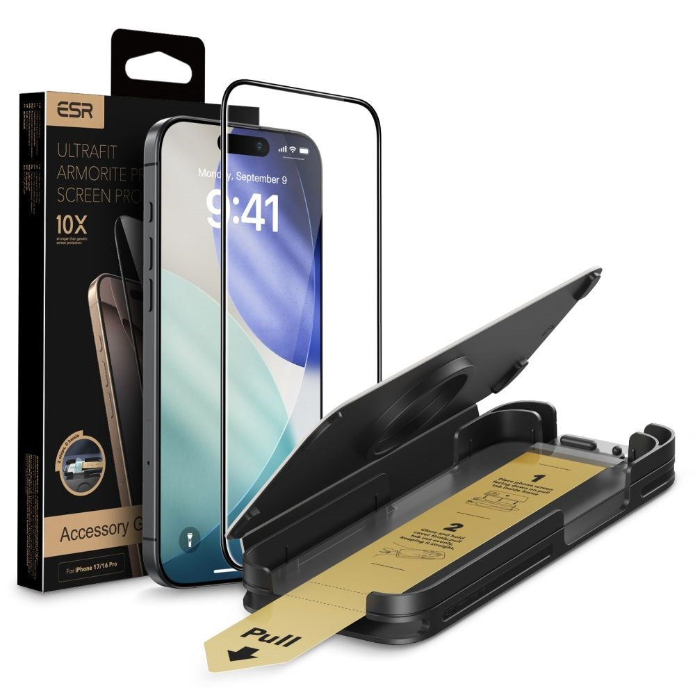 iPhone 17 / 16 Pro ESR UltraFit Armorite Pro Skærmglas - Gennemsigtig / Sort