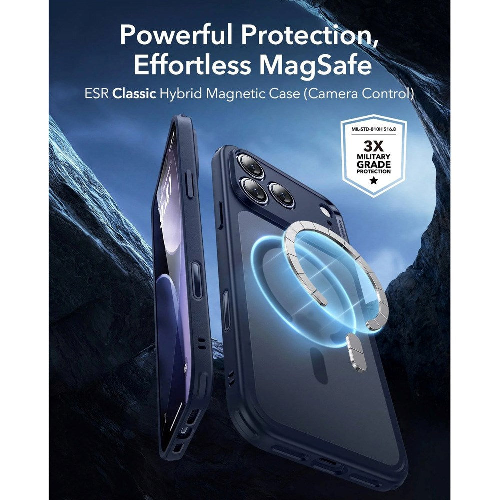 iPhone 17 Pro ESR Classic Hybrid Cover m. Indbygget Camera Control Knap - MagSafe Kompatibel - Mat Blå
