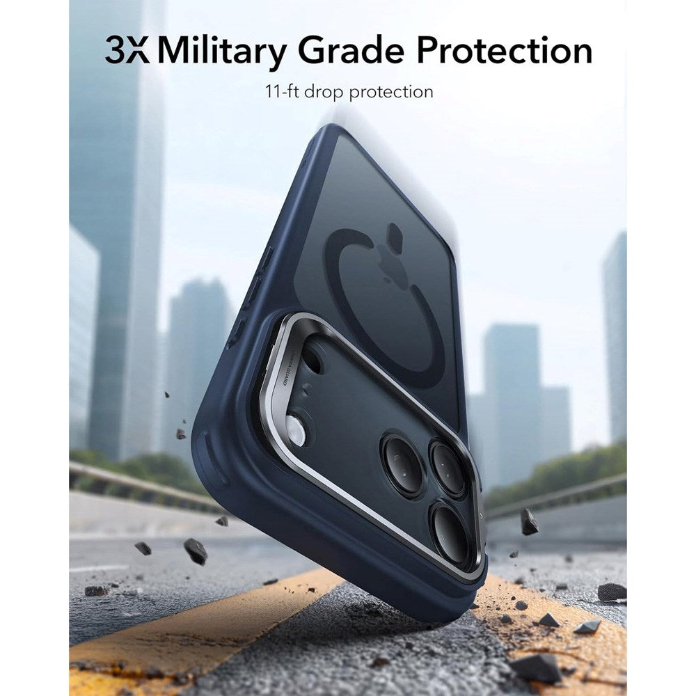 ESR iPhone 17 Pro Classic Hybrid Stash Cover m. Kickstand - MagSafe Kompatibel - Mat Blå