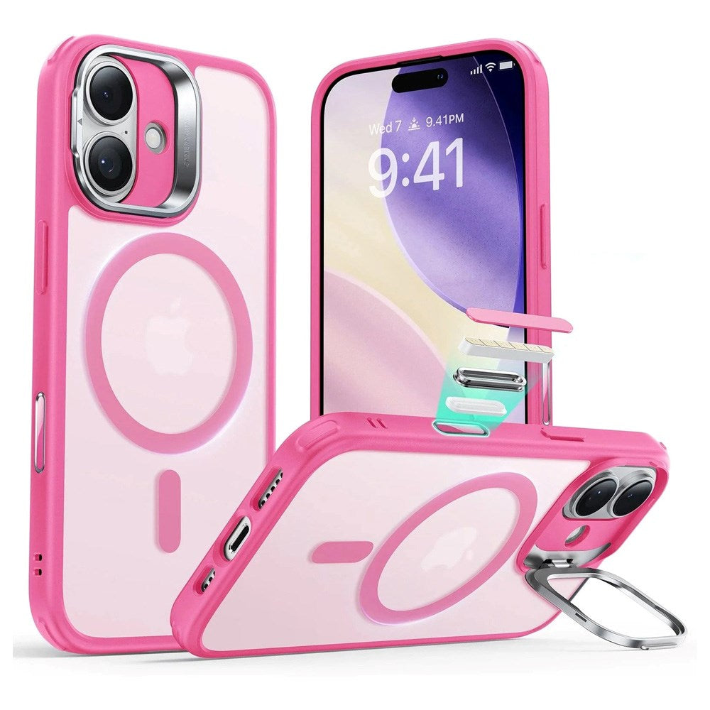 ESR iPhone 17 Classic Hybrid Stash Cover m. Kickstand - MagSafe Kompatibel - Mat Lyserød