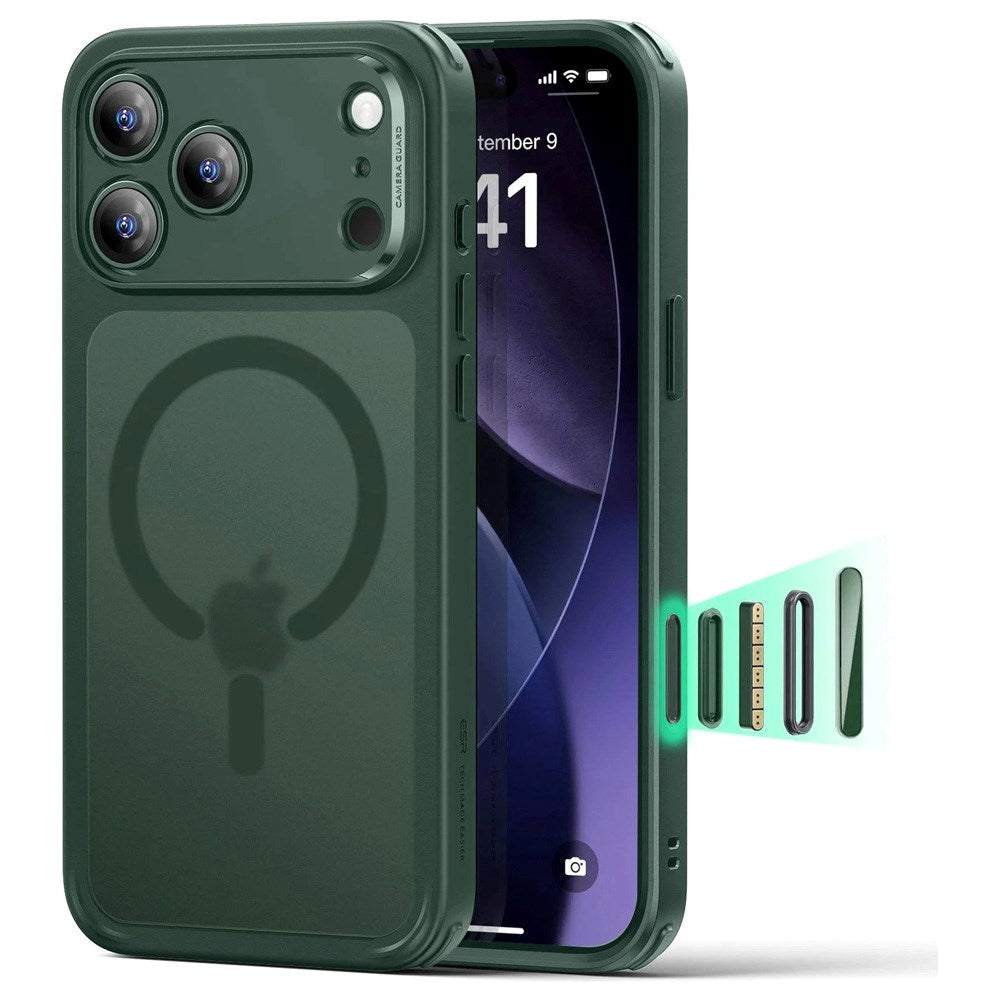 iPhone 17 Pro Max ESR Classic Hybrid Cover m. Indbygget Camera Control Knap - MagSafe Kompatibel - Mat Grøn
