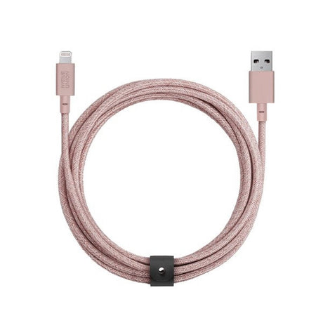 Native Union XL Belt Kabel USB-A til Lightning m. Læderspænde 3 Meter - Rose