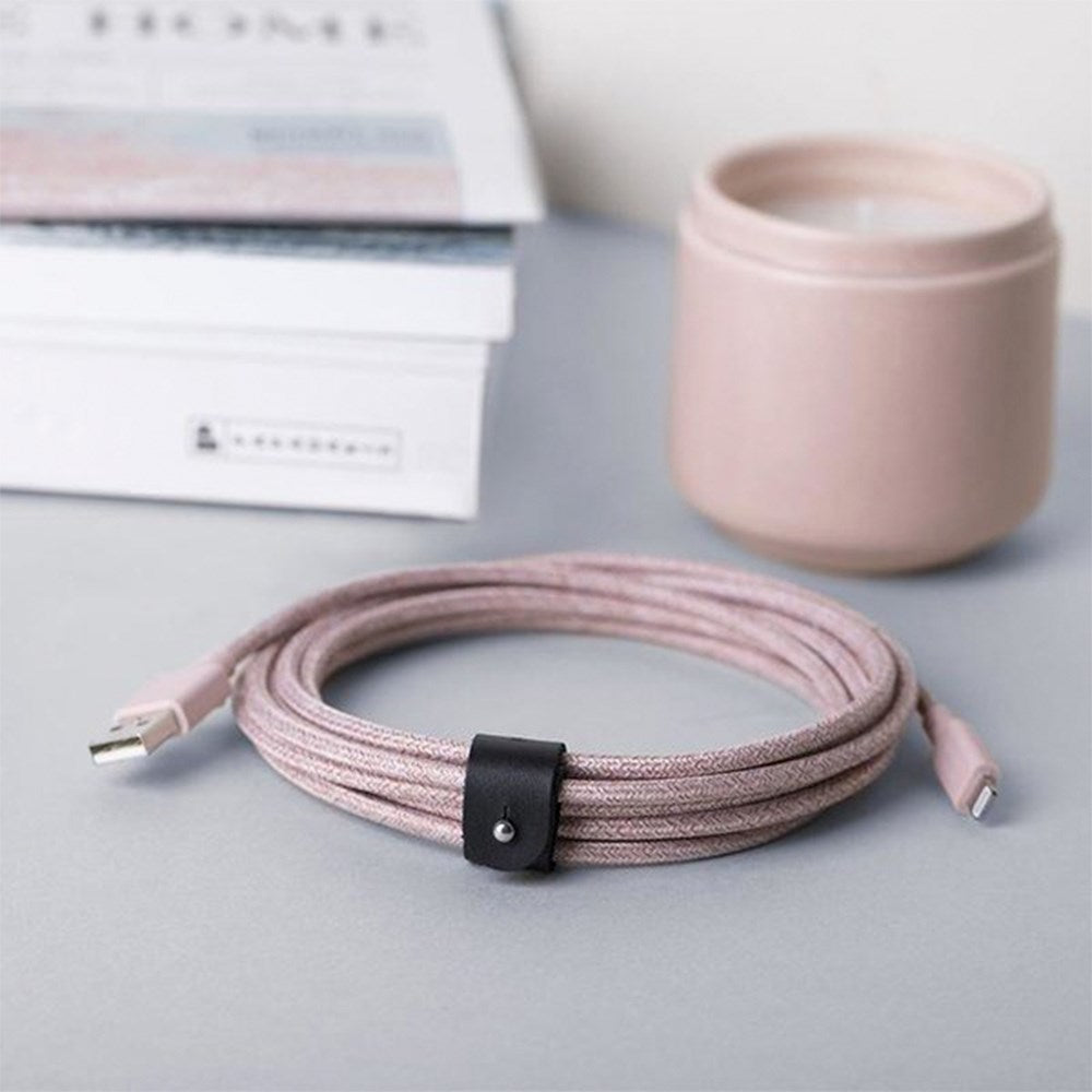 Native Union XL Belt Kabel USB-A til Lightning m. Læderspænde 3 Meter - Rose