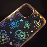 iPhone 13 Pro Hybrid Plastik Bagside Cover m. Holografisk Print - Kamera Motiv - Gennemsigtig