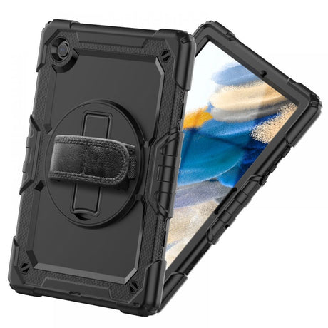 Samsung Galaxy Tab A8 10.5" (2021) Håndværker Cover m. Beskyttelsesfilm, Håndholder & Skulderstrop - Tech-Protect Solid360 - Sort